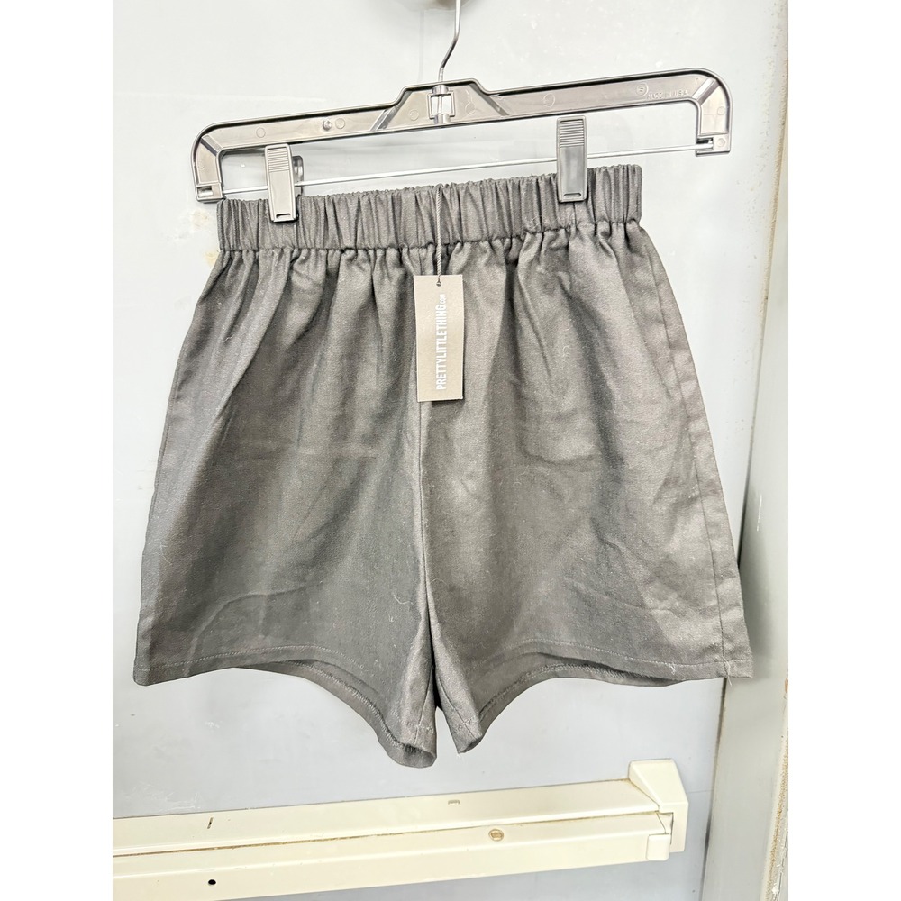 PrettyLittleThing Womens Grey Elastic Waist Linen Look Shorts Size US 2 NEW